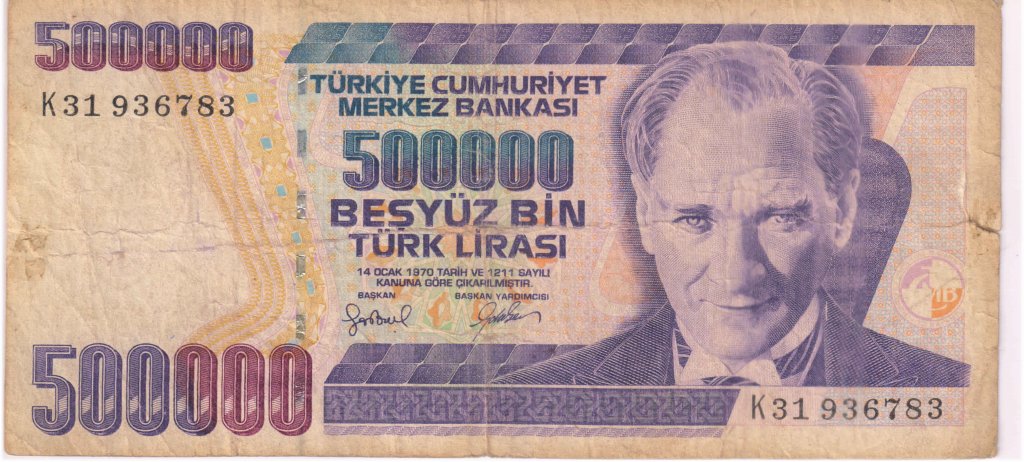 Turkey 500 000 Lirasi 1970 Vf Currency Note Torn KB Coins