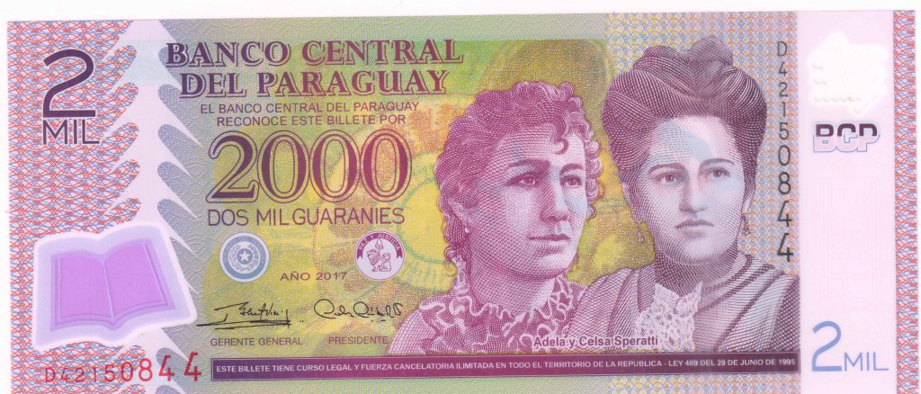 Paraguay 2000 Guaranies 2016 17 Polymer Unc Currency Note KB Coins