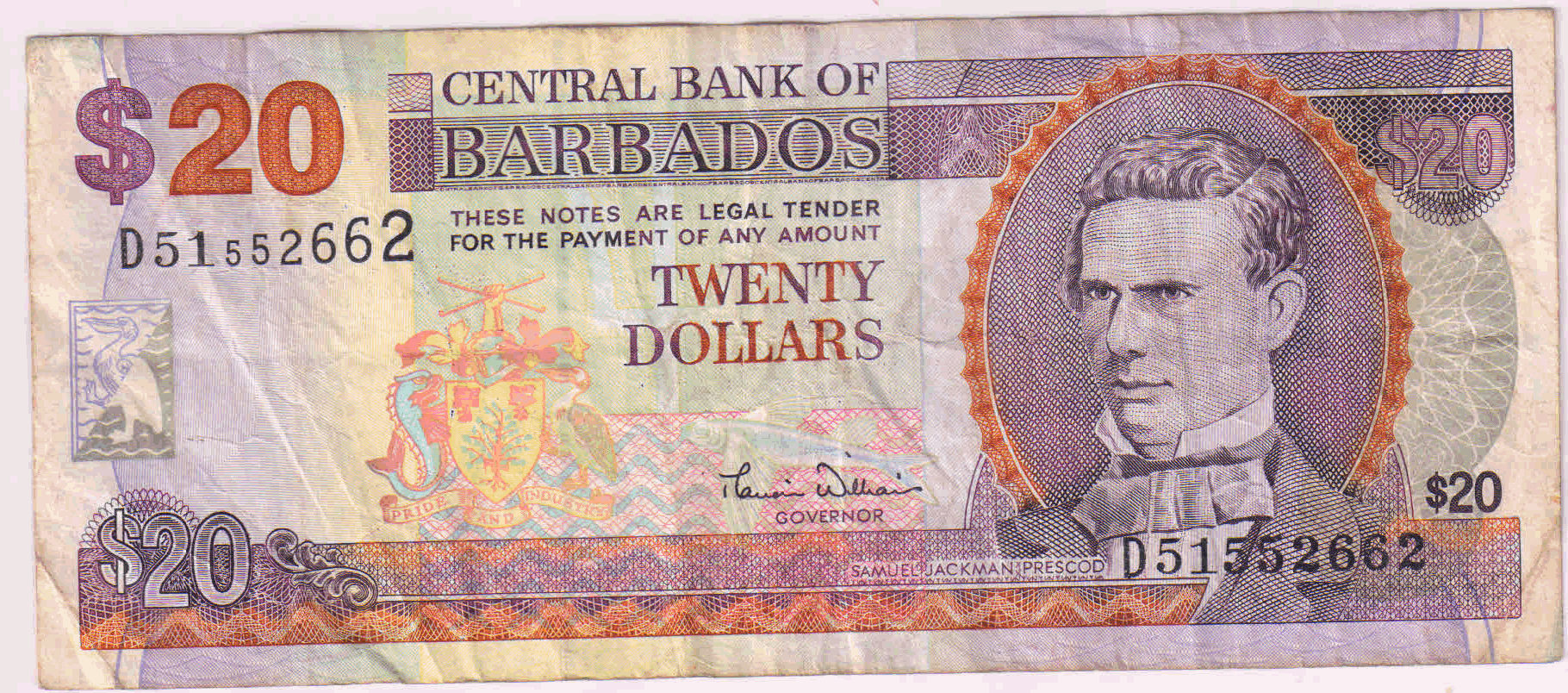 Barbados Dollars Used Currency Note Kb Coins Currencies