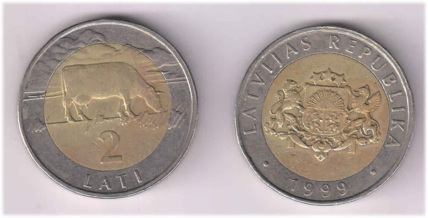 Latvia Lati Vf Bimetal Coin Kb Coins Currencies