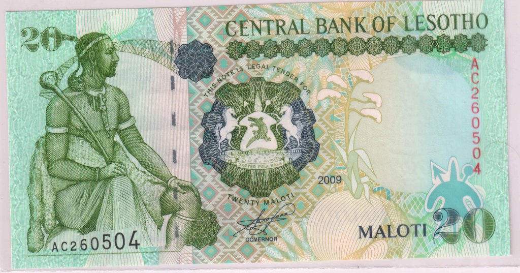 Lesotho : 20 Maloti 2009 UNC currency note - KB Coins & Currencies