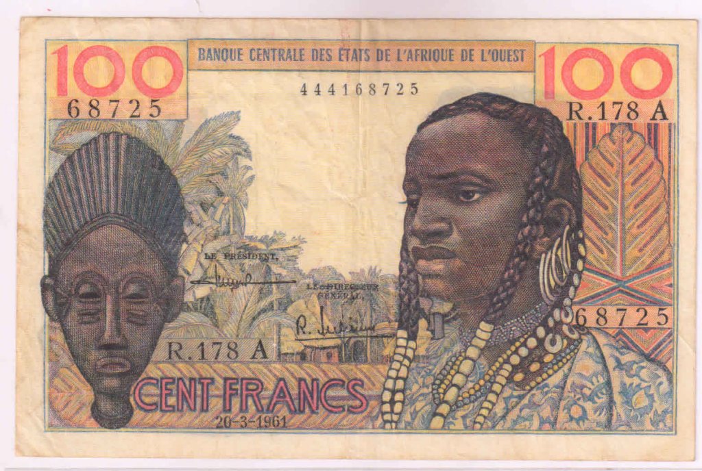 IVORY COAST West African States 100 Frs 1959 Used Currency Note   1a 157 1024x688 