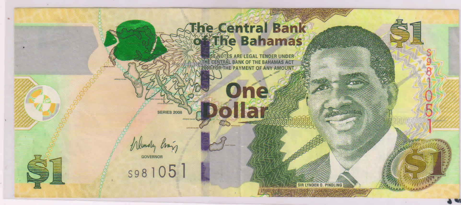Bahamas 1 dollar 2008 used currency note KB Coins & Currencies