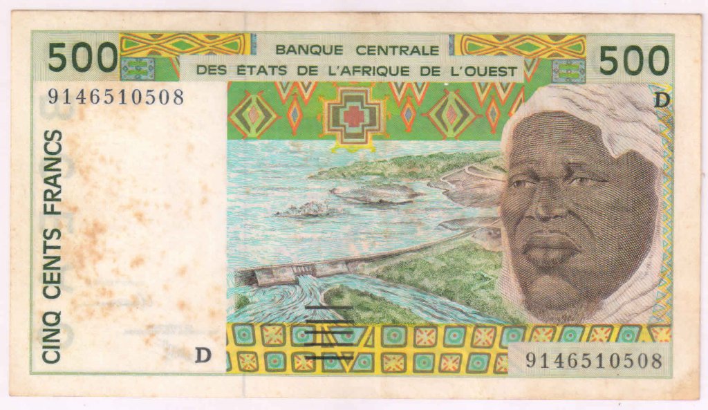 Mali D, West African States - 500 Francs vf- currency note w/ stain - KB Coins &amp; Currencies