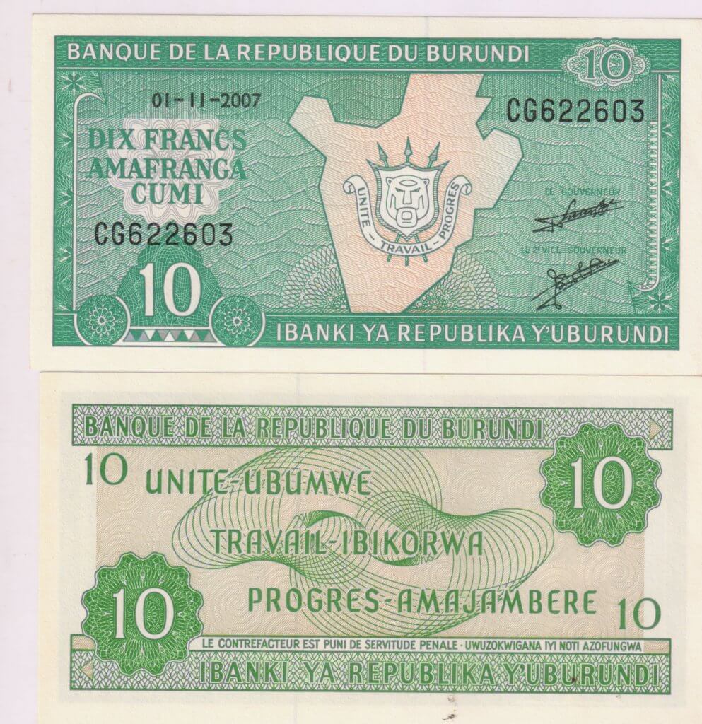 Burundi 10 Frs 2007 Unc Currency Note KB Coins Currencies   1aaaaa 1 993x1024 