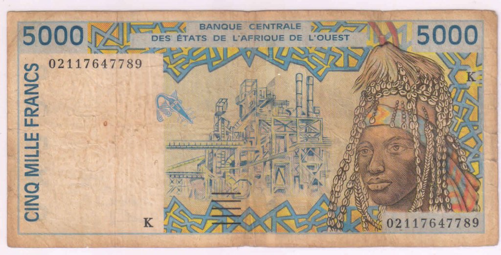 Senegal West African States 5000 Francs used currency note KB