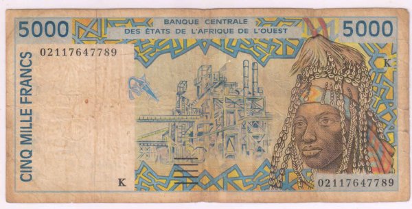 Senegal - West African States - 5000 Francs used currency note - KB ...