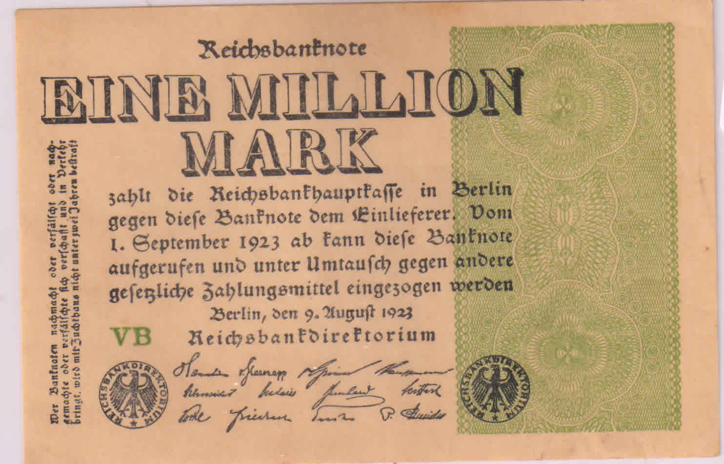 Germany - Eine million Mark 1923 uniface xf currency note - KB Coins ...