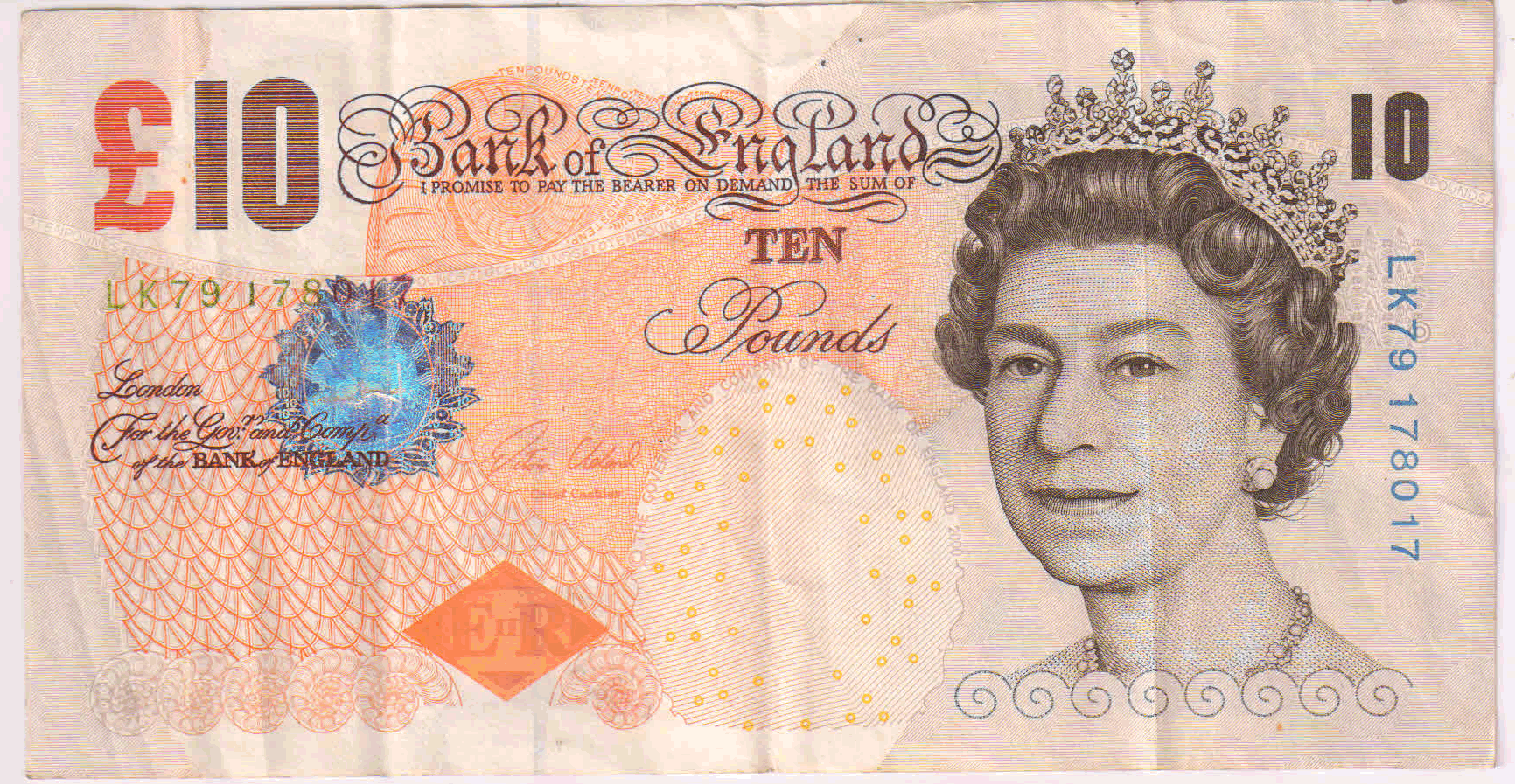 england-10-pounds-2000-vf-currency-note-kb-coins-currencies