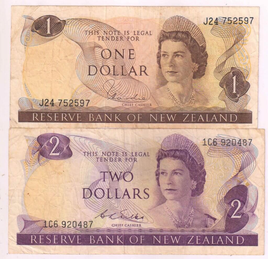 New Zealand 1 2 Dollars 1968 77 Used Currency Notes KB Coins 