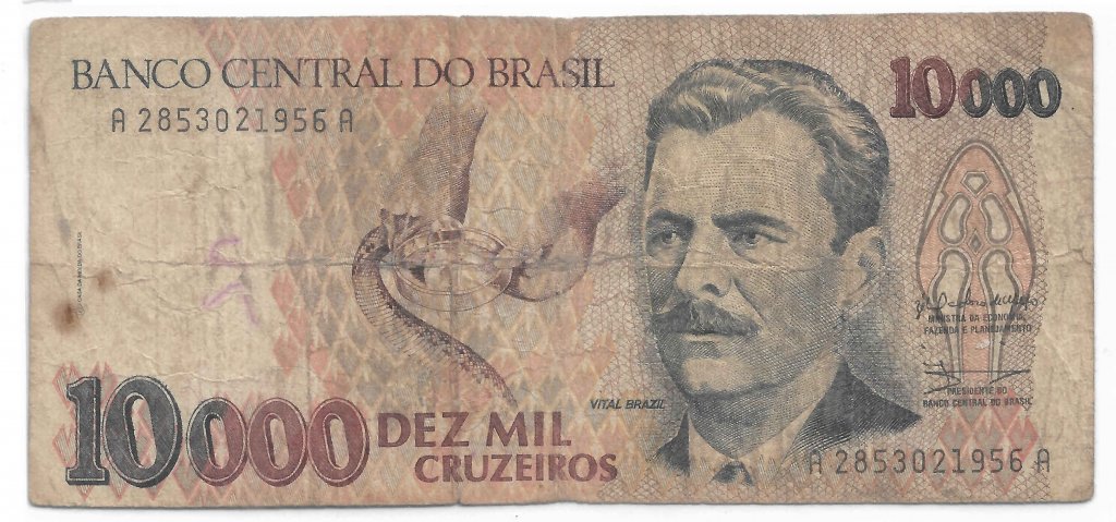 Brazil 10000 cruzeiros vf - currency note - KB Coins & Currencies