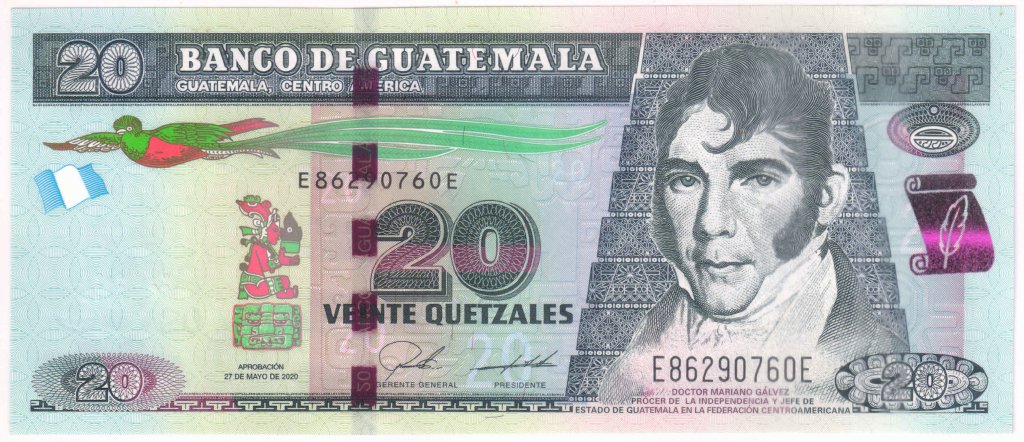 Guatemala : 20 Queztales 2020 unc Currency note - KB Coins & Currencies