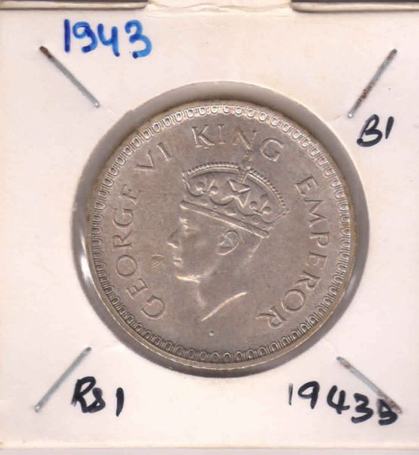 Br. India - 1 rupee 1943 B Scarce year silver coin B1 - KB Coins ...