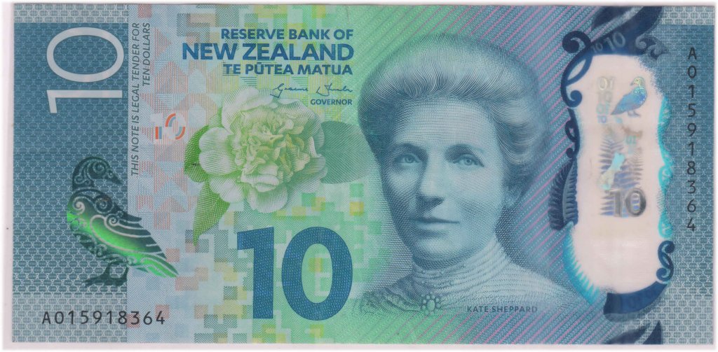 New Zealand 10 Dollars 2015 Polymer Vf Currency Note KB Coins 