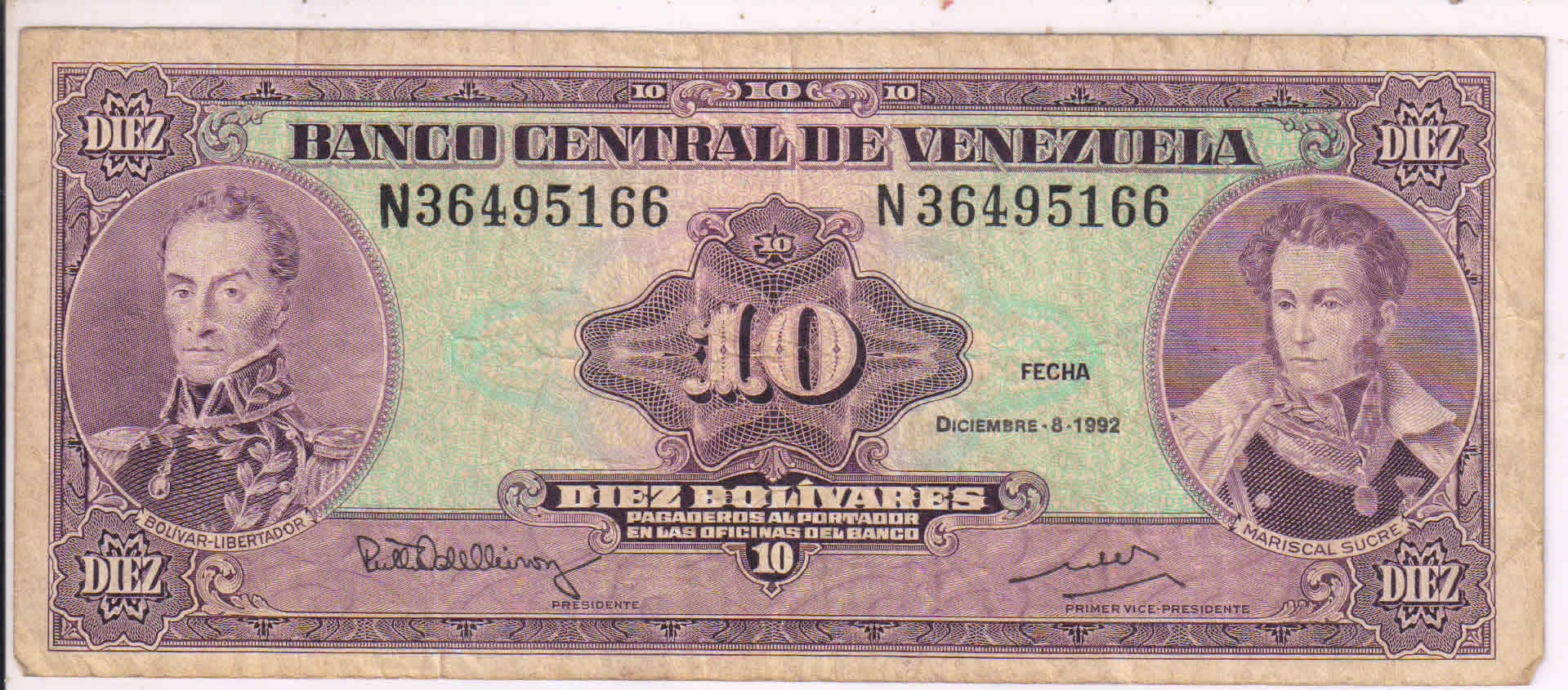 Venezuela 10 bolivars 1995 used currency note KB Coins & Currencies