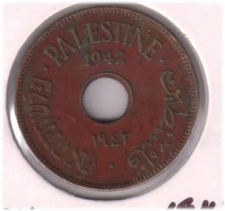 Palestine - 10 mils bronze 1942 scarce holed coin - KB Coins & Currencies