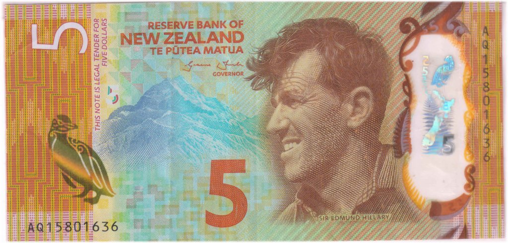 New Zealand 5 Dollars 2015 18 Polymer Vf Currency Note KB Coins 