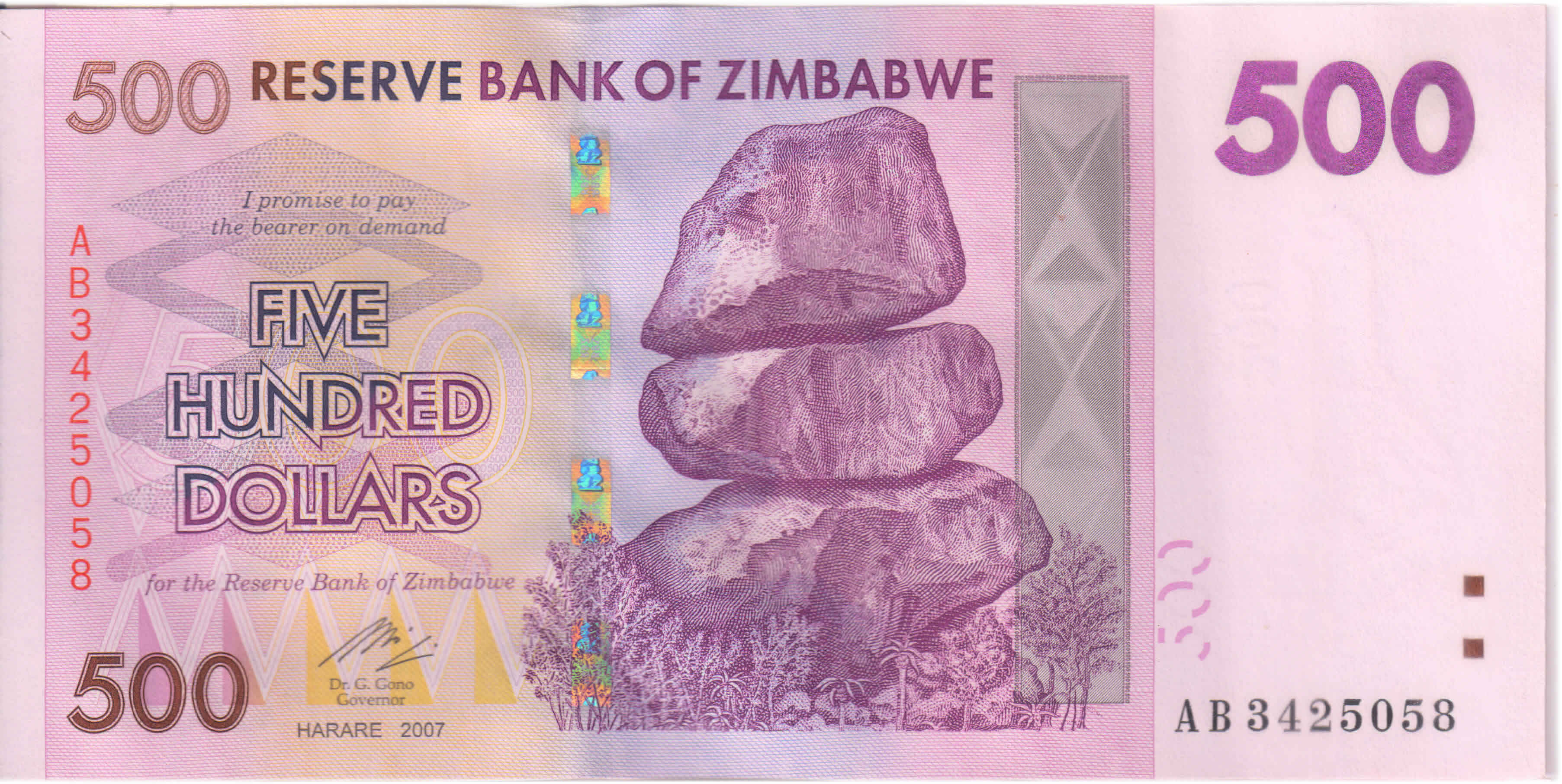 Zimbabwe - 500 dollars 2007 unc currency note - KB Coins & Currencies
