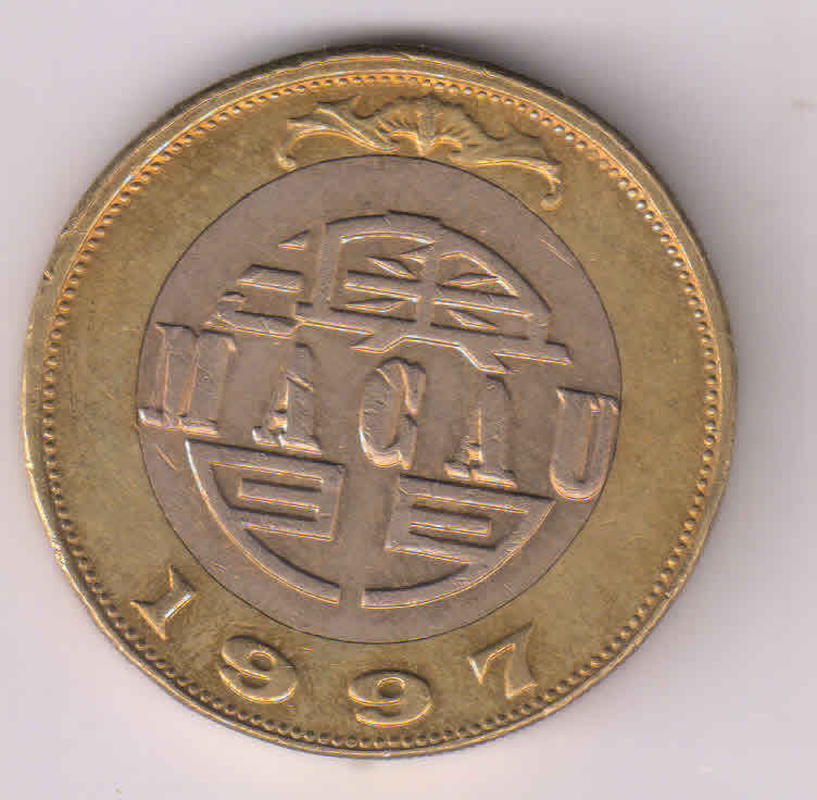 Macau - 10 patacas 1997 , bimetal coin - KB Coins & Currencies