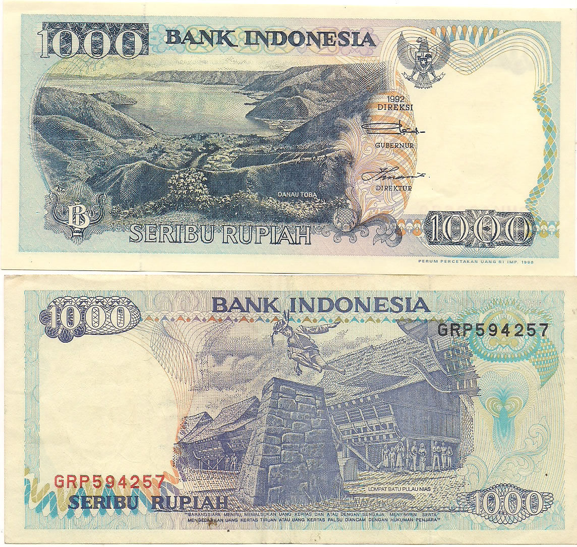 Indonesia  1000 rupiah , currency note  KB Coins & Currencies