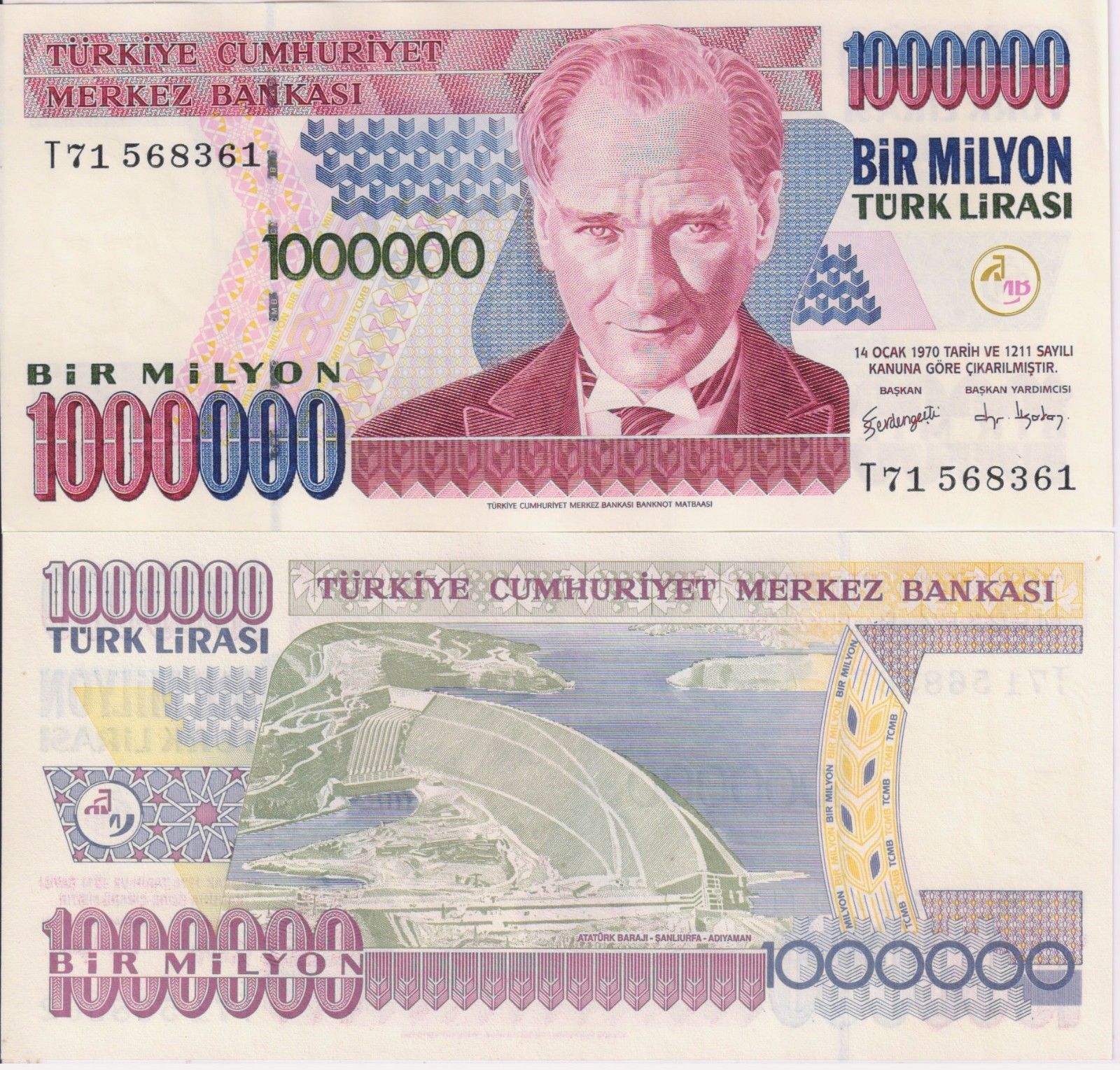 Turkey 1000,000 lirasi vf+ currency note KB Coins & Currencies