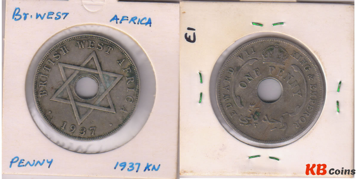 British West Africa : 1 Penny 1937 G V Holed Coin - Kb Coins & Currencies