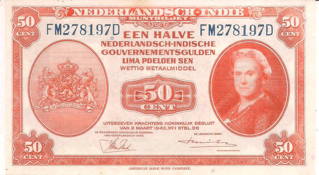 Netherlands East Indies (Indonesia ) 50 cents 1943 used currency - KB ...