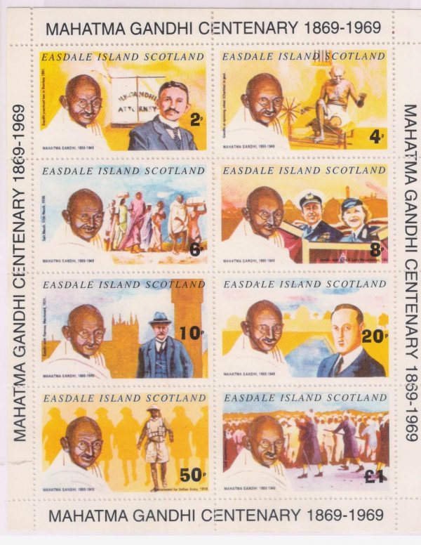 Easdale Island Scotland - Gandhi centenary 1869- 1969 sheet of 8 stamps ...