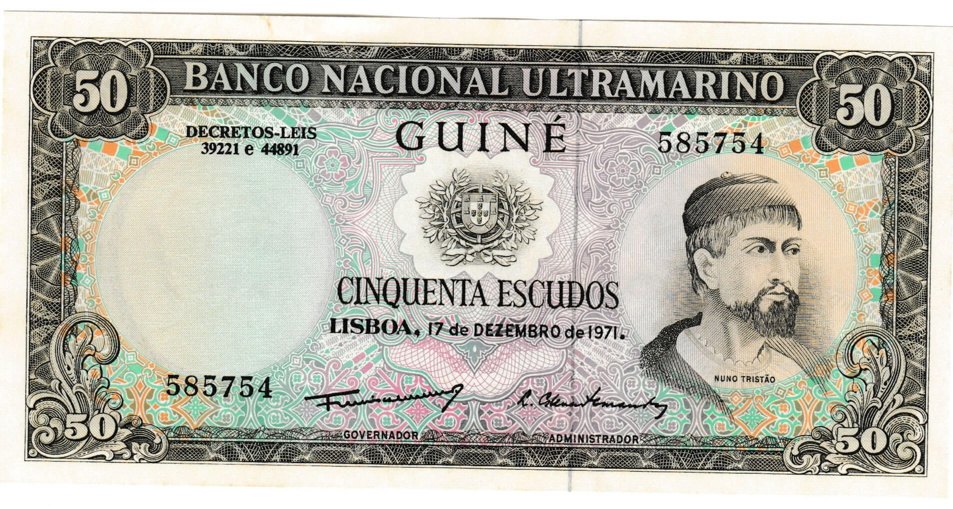 Portuguese Guinea - 50 escudos 1971 unc currency note - KB Coins