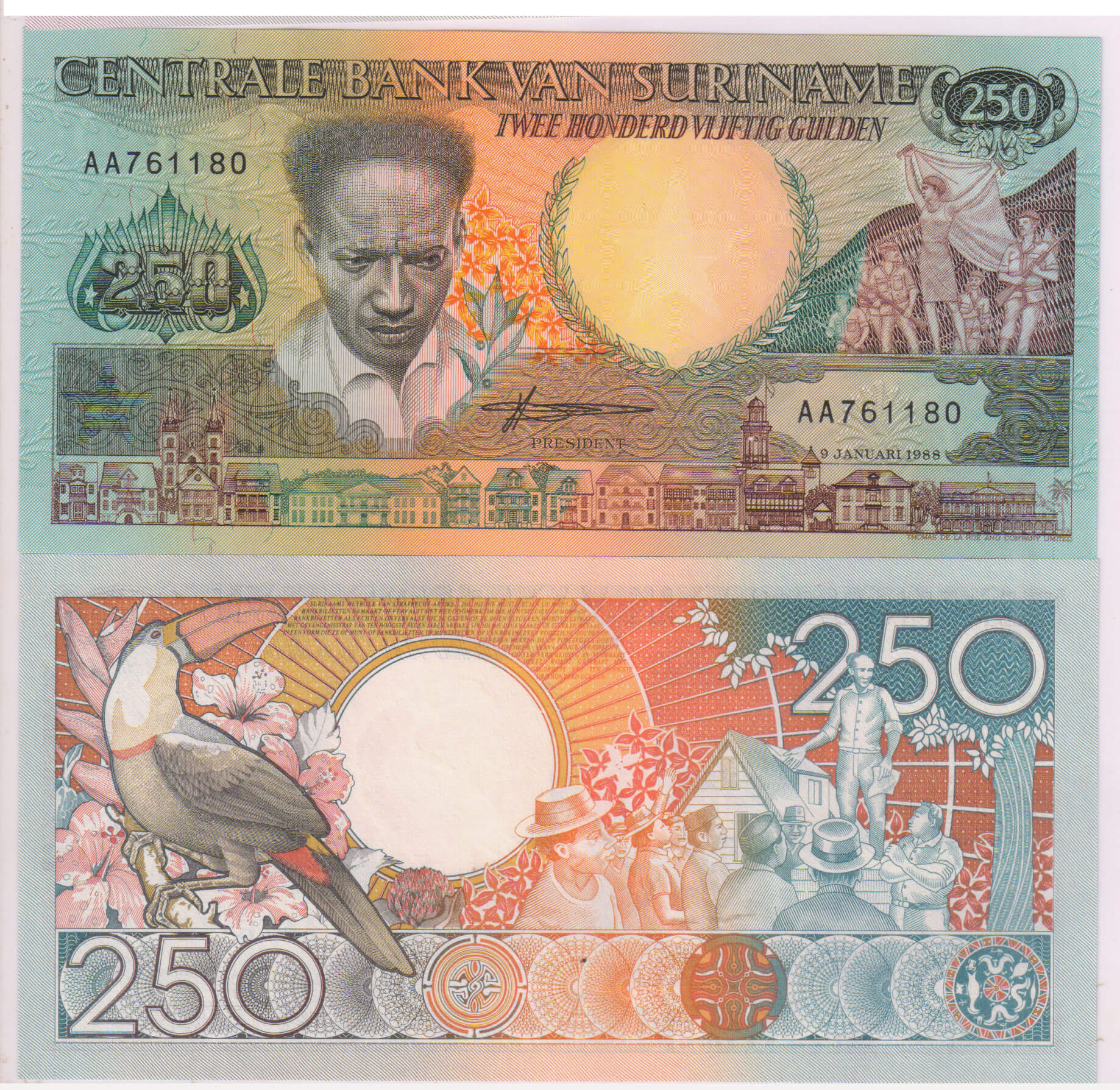 Suriname 250 gulden 1986 Unc currency note - KB Coins & Currencies