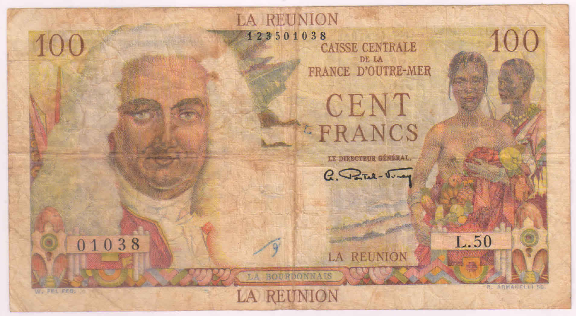 Reunion Island 1000 frs scarce currency note , xxx KB Coins