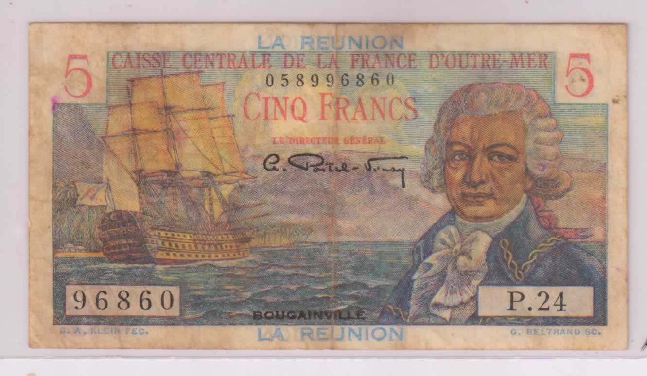 Reunion Island 5 frs scarce currency note KB Coins & Currencies