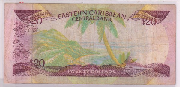 St LUCIA East Caribbean 20 Dollars Used Currency Note KB Coins   1ba 1 600x292 