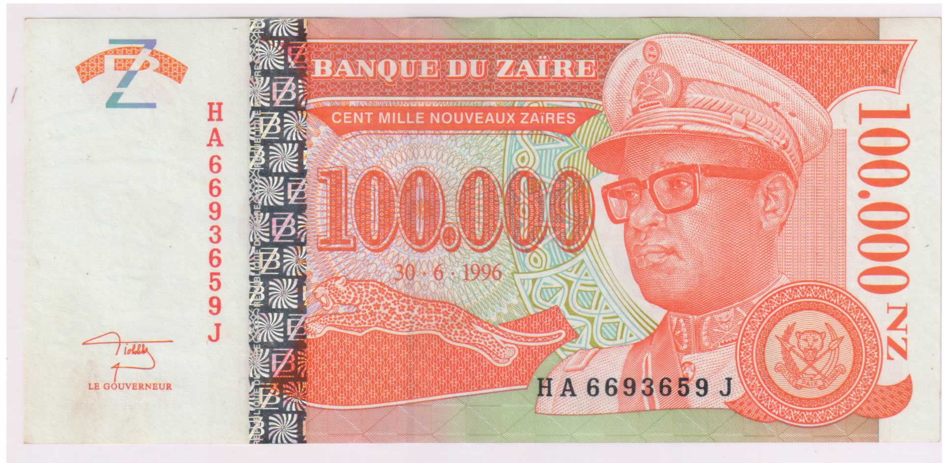 Zaire 100,000 zaire 1996 unc currency note KB Coins & Currencies