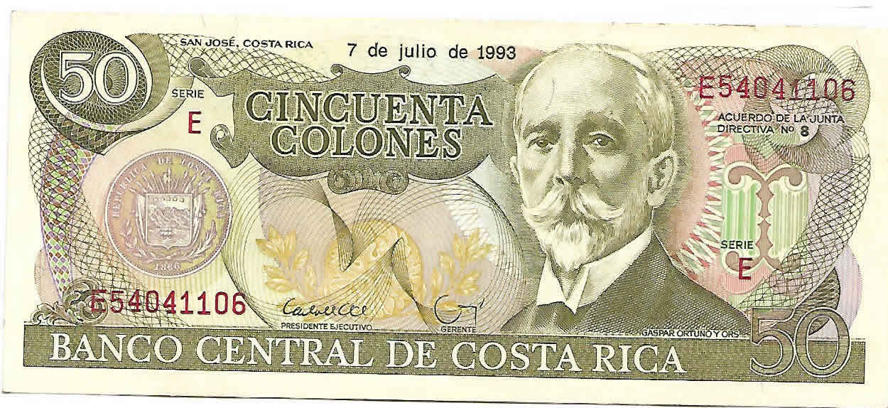 Costa Rica 50 colones 1993 vf currency note KB Coins & Currencies