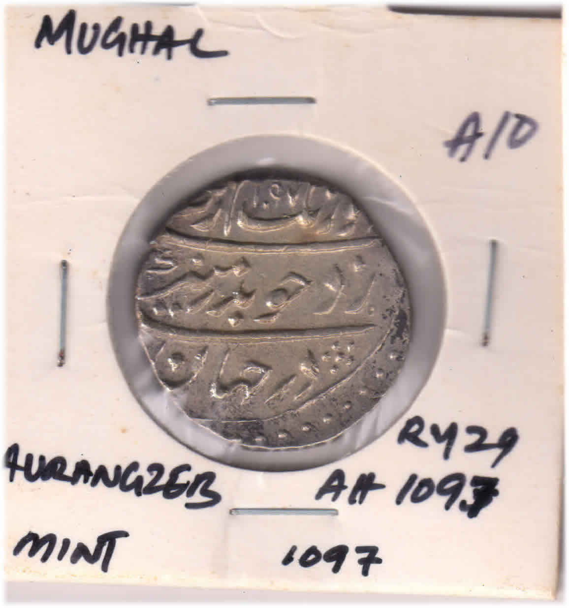 Mughal – rupee , Aurangzeb 1068 - 1707 , Ry 29 Ah 1097 , silver coin ...