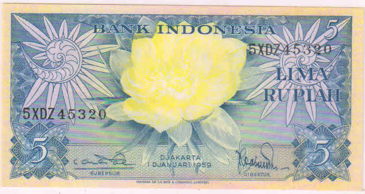 Indonesia - 5 rupiah 1959 unc currency note - KB Coins & Currencies