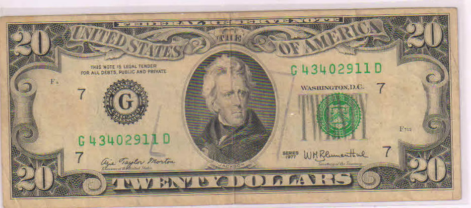 USA / Chicago- 20 dollars 1977 ,used currency note - KB Coins & Currencies