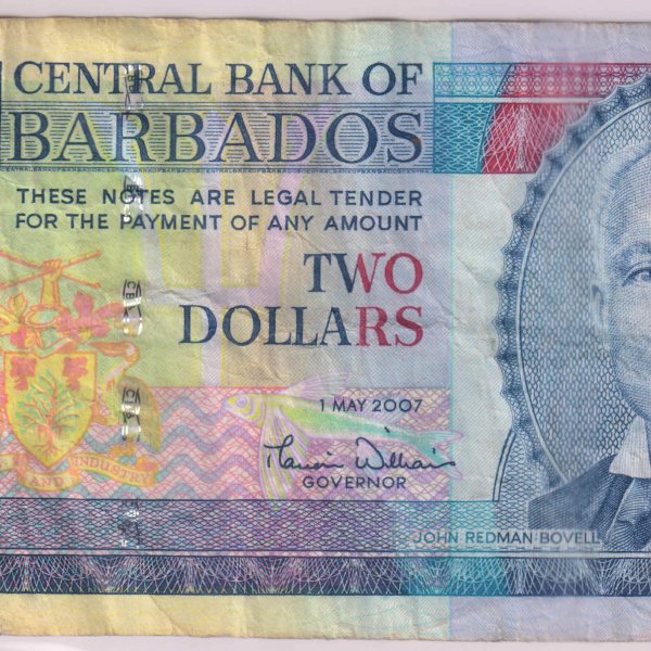Barbados 2 dollars 2007 used currency note KB Coins & Currencies