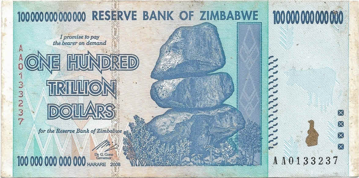 Zimbabwe 100 Trillion 2008 Used Currency Note KB Coins Currencies   2 1 