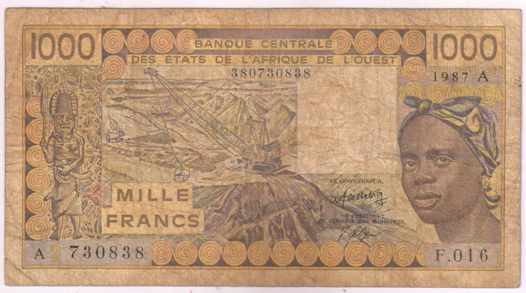 Senegal - West African States - 1000 Francs 1987 used currency note ...