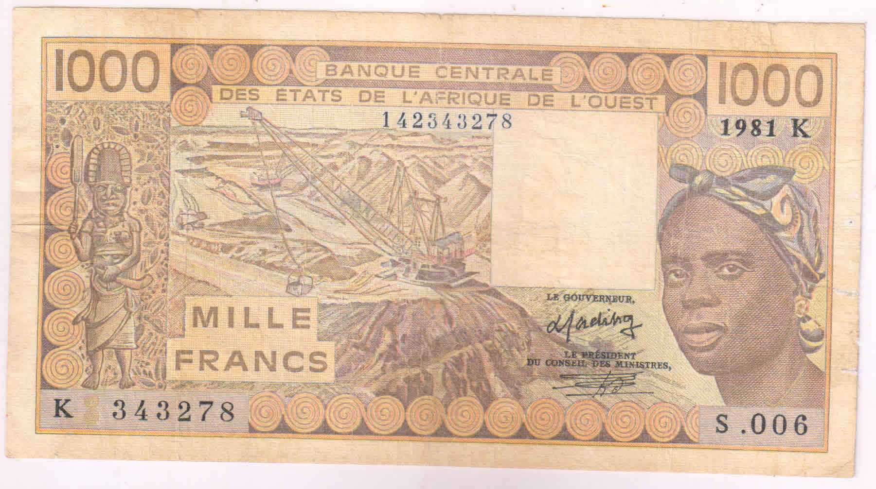 Senegal - West African States - 1000 Francs 1981 used currency note ...