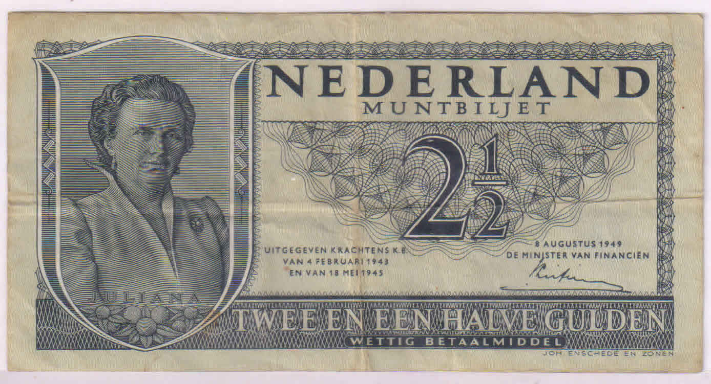 Netherlands - 2.5 gulden used currency note - KB Coins & Currencies