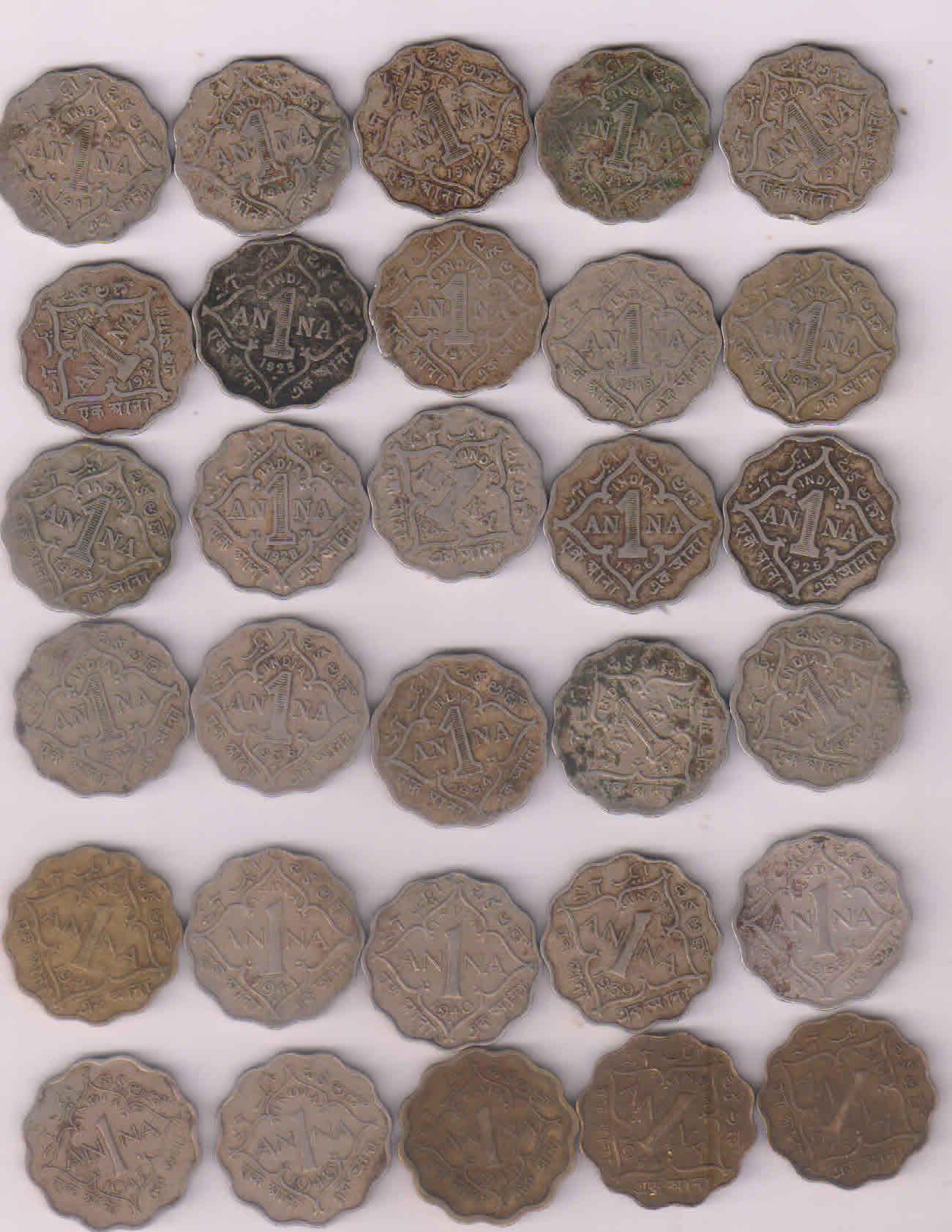 British India - 1anna George V & VI , 30 coins - KB Coins & Currencies