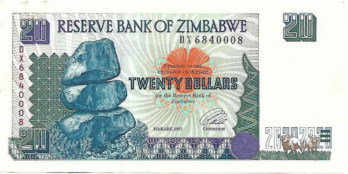 Zimbabwe 20 dollars aunc currency note KB Coins & Currencies