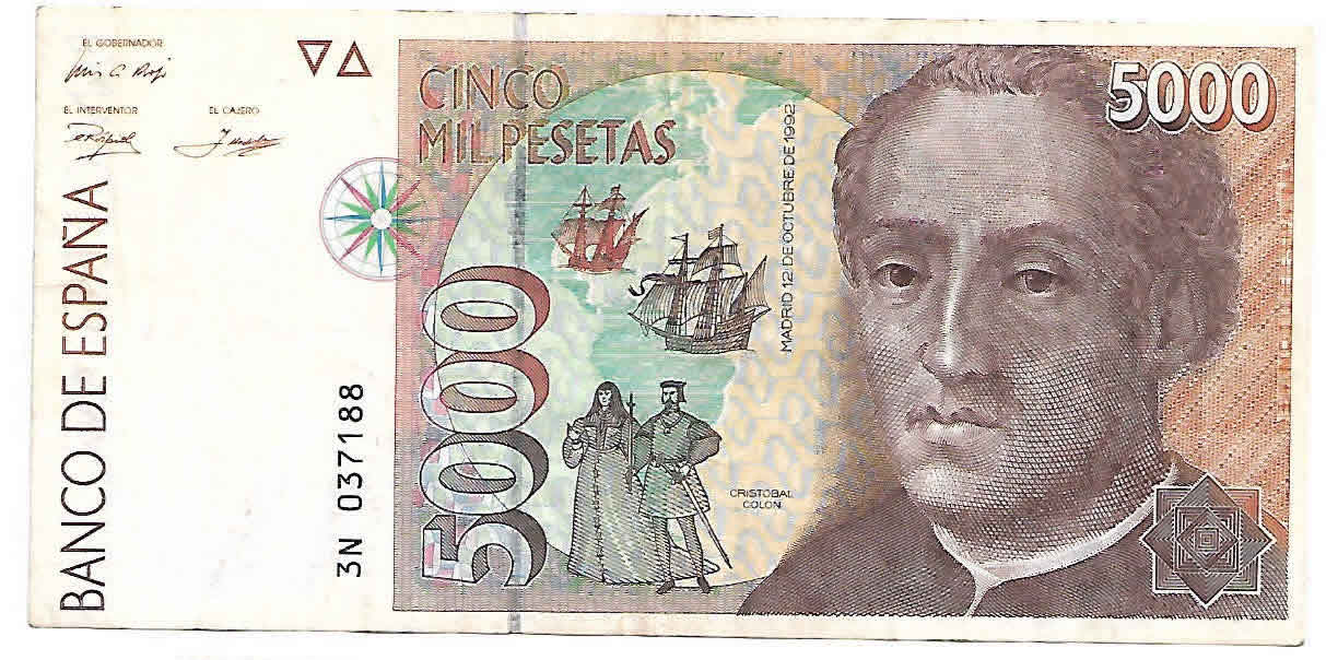 Spain 5000 pesetas 1992 used currency note KB Coins & Currencies