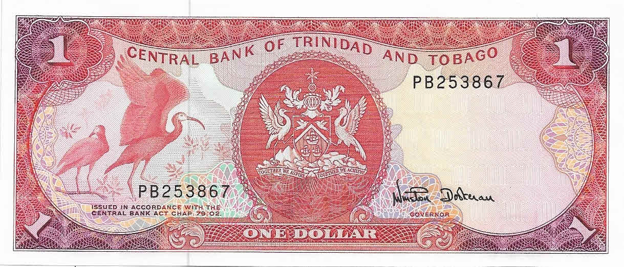 Trinidad and Tobago 1 dollar 1979 issue unc currency note KB Coins