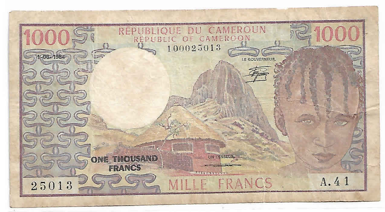 Cameroon 1000 francs , 1974 scarce currency note KB Coins & Currencies