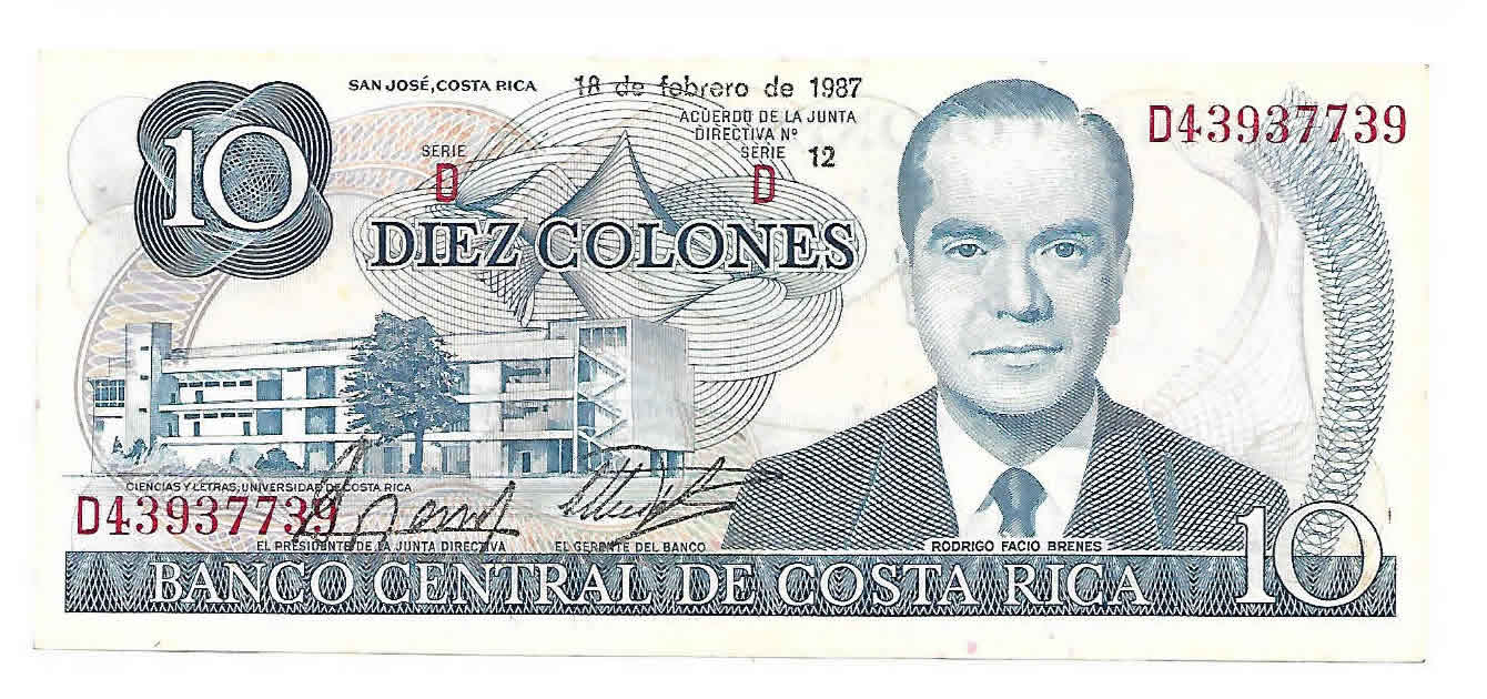 Costa Rica - 10 colones 1987 unc currency note - KB Coins & Currencies