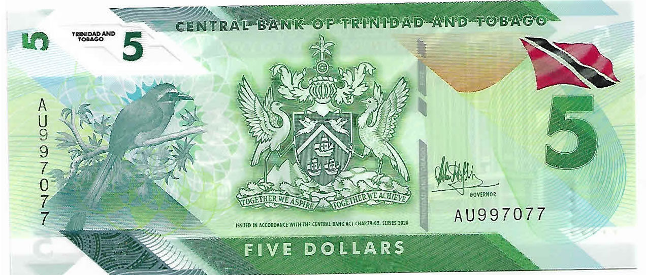 Trinidad And Tobago 5 Dollars Unc Polymer Currency Note KB Coins   1 57 